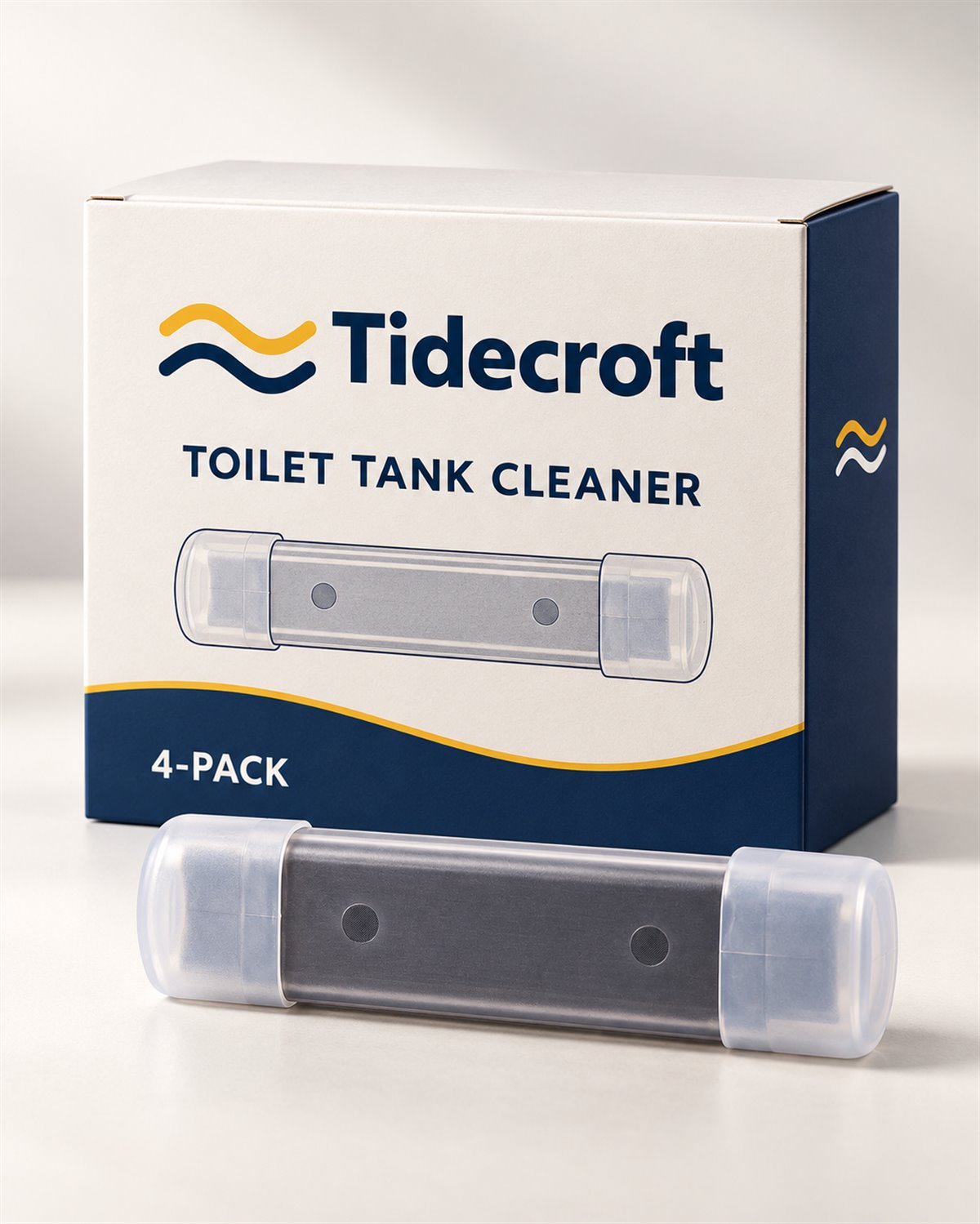 Tidecroft toilet tank cleaner 4-pack box with one dispenser in front